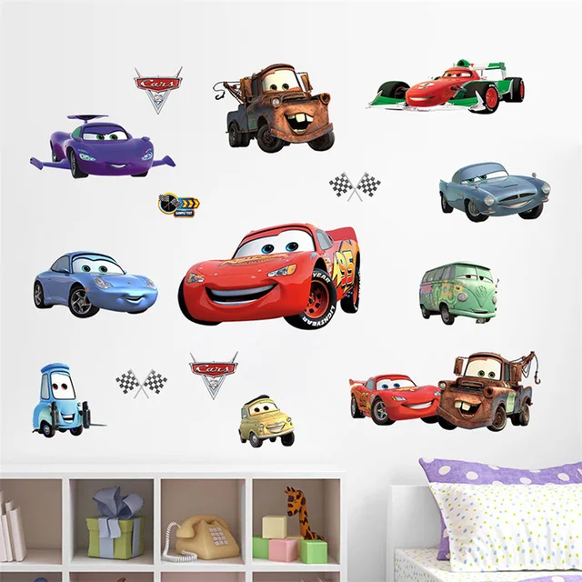 Super Cars McQueen Wall Decoration Stickers For Boys Room Kids Self Adhesive Cartoon Poster Mural Removable Decal Gift For Baby