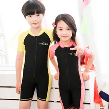 YKK Zipper One Piece Swimwear Girl Children Short Sleeve Swimsuit Sun-protection Beach Wear Bodysuit Boys Swimsuits Suifing Wear