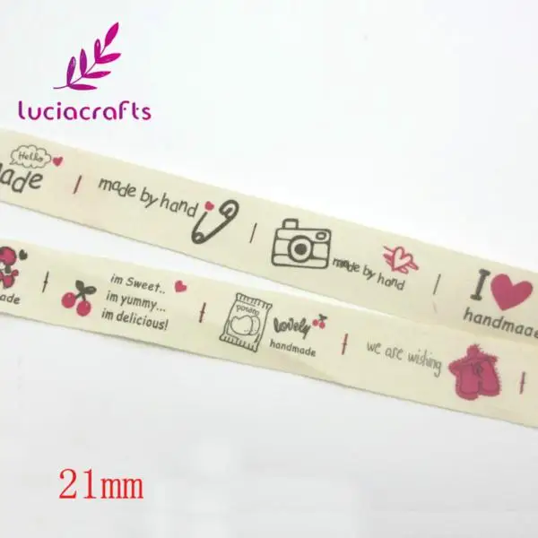 Lucia crafts 5y мульти опция "Hand made" дизайн печатных хлопчатобумажная лента DIY Швейные и упаковочные аксессуары Q0402 - Цвет: 21mm style1