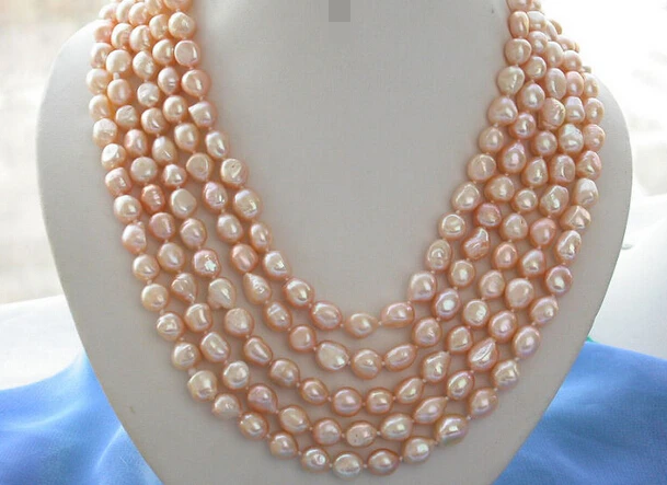 

huij 003003 Long 100" 10mm baroque pink freshwater pearl necklace