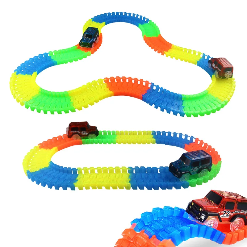 

DIY Tracks Car Set with Bend Flex serpentine technology glows race in the dark Track LED Car DIY Puzzle Toys Gift for boy gril