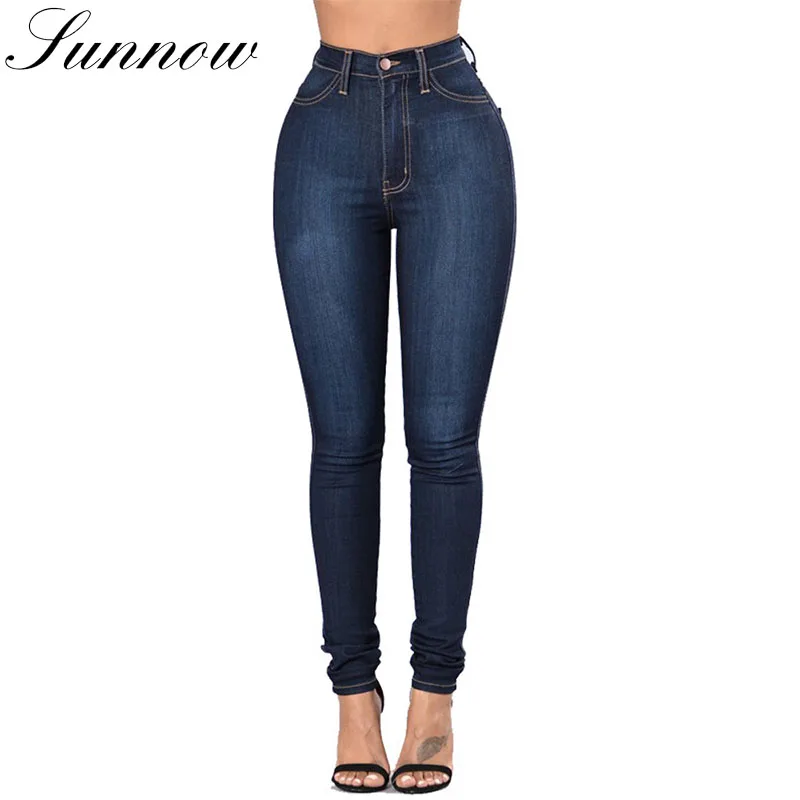 

SUNNOW 2019 New Stretch Jeans Women High Waist Slim Pencil Jeans Plus Size Lady Denim Skinny Pants Female Fashion Trousers