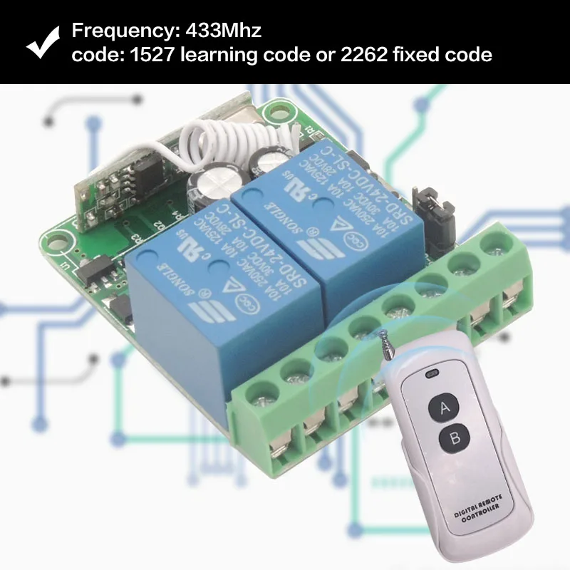 433 МГц универсальный пульт дистанционного управления DC12V 10A 2CH rf релейный приемник и передатчик для универсального управления гаражом и воротами