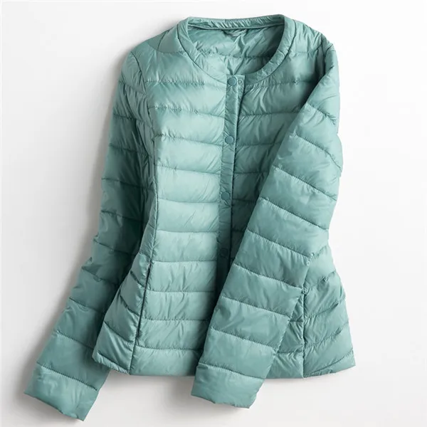 Новая мода осень зима ультра легкий пуховик женский тонкий теплый белый утиный пух пальто парка женское тонкое короткое пальто AB1058 - Цвет: Light Green