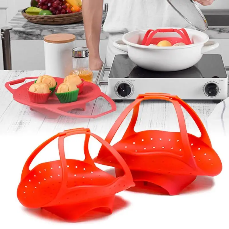 Kitchen Food Grade Silicone Steam Basket Scalable Folding Storage
