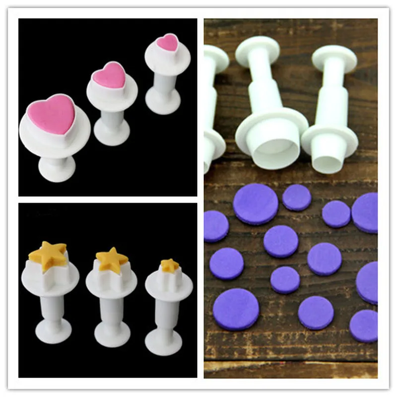

3Pcs/Set Fondant Cookie Cake Cutter Ejector Stamp Plunger Cutters Mold Embossed Star DIY Kitchen Baking Cake Decorating Tools