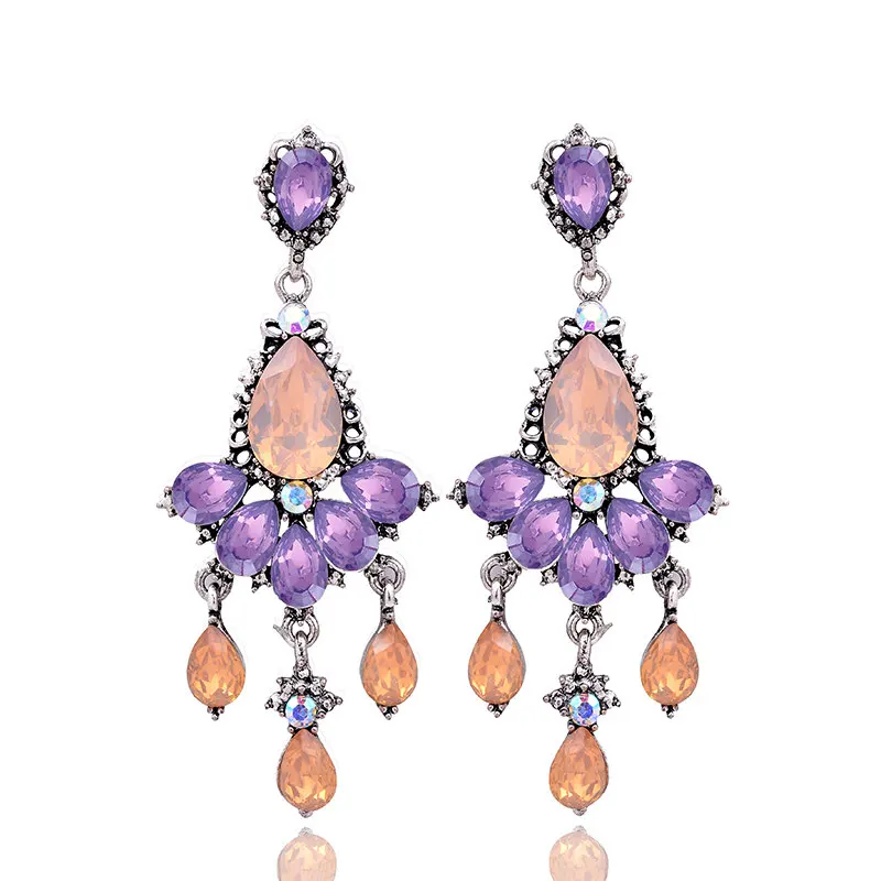 6 colors Women's fashion earrings New arrival brand sweet metal with gems drop crystal earring for women girls free shipping (1)