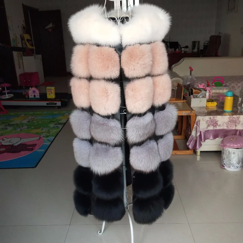 

New brand fox vest long section 100 cm color matching fox vest new women warm