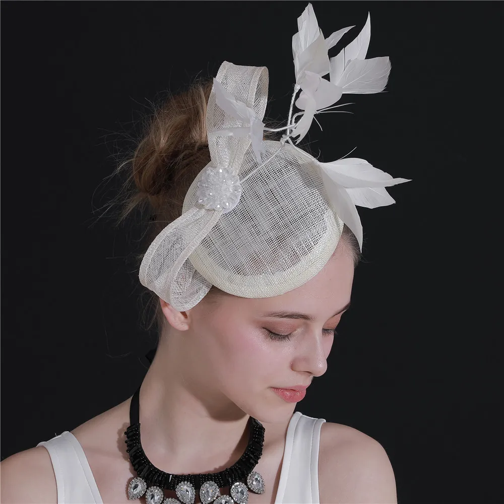 

Vintage Ivory Fascinator Accessory Wedding Occasion Race Headwear In Women's Fedora Sinamay Chapeau Female Ladies Elegant XMF107