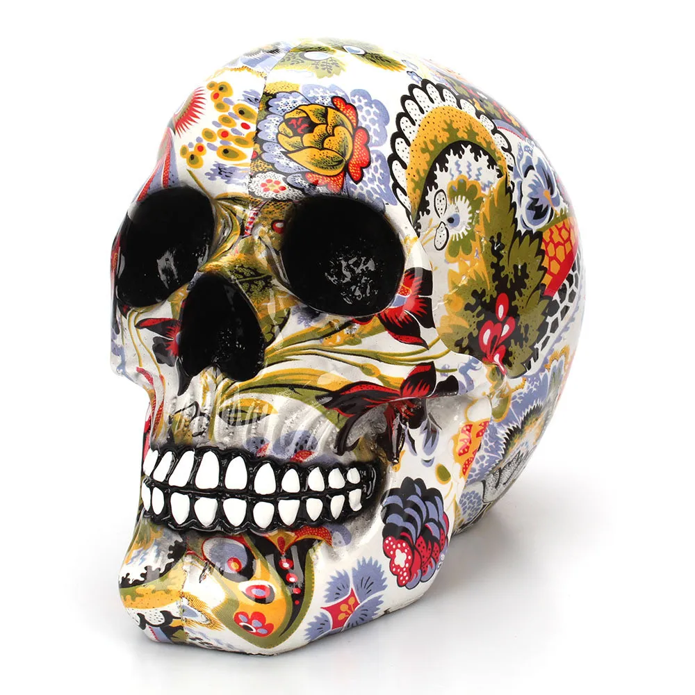 

Creative Colorful pattern skull ornaments Resin Halloween Horror Modern Skull Statue Personality Home Decoration 301-0728