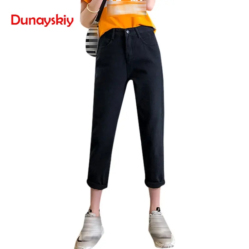 New Brand Black 100%cotton White Jeans For Women High Waist Harem Mom Jeans Spring 2019