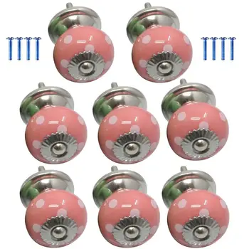 

8pcs European Modern Minimalist Single Hole Door Knob Ceramics Round Handle Drawer Cupboard Pull Handle - Pink Green Yellow