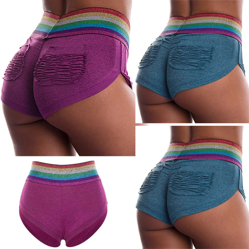 Женские сексуальные повседневные цветные полосатые спортивные шорты с эластичной резинкой на талии для бега, йоги, пробежки, летние шорты для йоги
