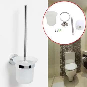 

Chrome Round Toilet Brush And Frosted Glass Toilet Brush Holder Durable Practical Wall Mounted Cleaning Brush Holder