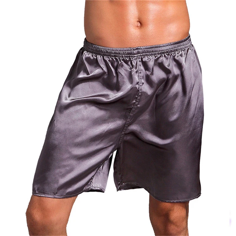 

Casual Loose Men's Satin Silk Shorts Summer Sleepwear Soft Boxer Pajama Sexy Nightwear Underpants pyjama homme
