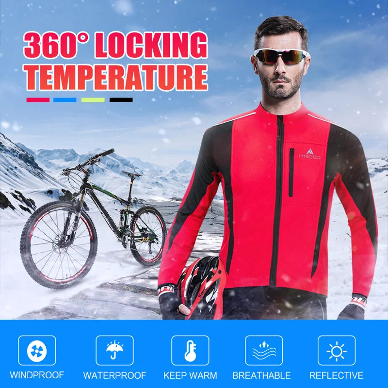 

2018 MILOTO New Fleece Thermal Winter Cycling Jacket Windproof Waterproof Soft Shell Windbreaker Warm Up MTB Bike Bicycle Jacket