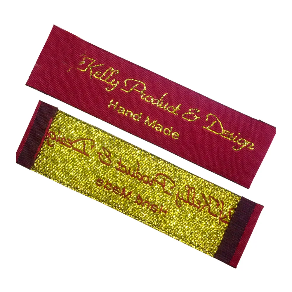 Buy customized shiny silver garment tag handmade woven