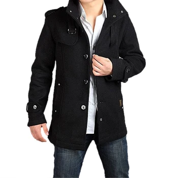 

Hot Men's casual Wool Coat Winter Trench Coat Overcoat Long Jacket