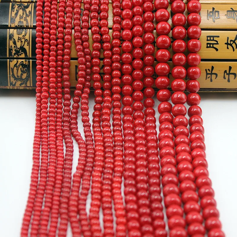 1 нитка/лот имитация красного коралла бусины Круглые бусины 4 мм 6 мм 8 мм 10 мм для DIY браслета ожерелье ювелирных изделий