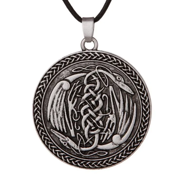 

Antique Silver Raven Nordic Knot Pendant Viking Rune Odin Symbol Talisman Neckalce