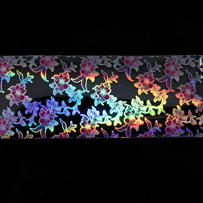 Наклейки из фольги для ногтей фиолетовый цветок изображение Голографический лазерный дизайн ногтей перевод рисунка наклейки аксессуары для ногтей украшения Советы 4*120 см