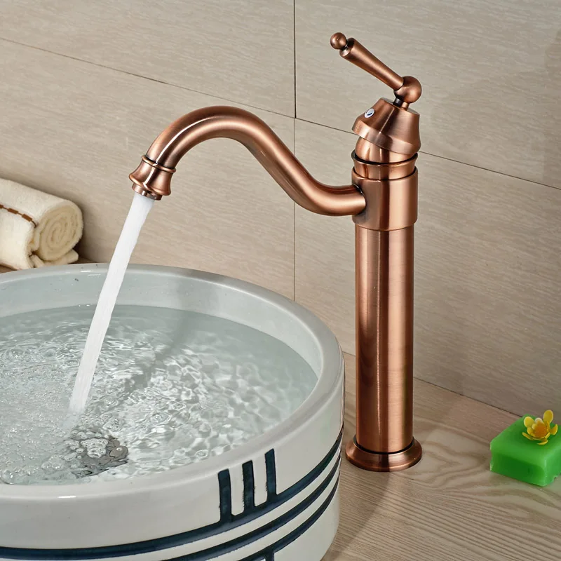 Antique Bronze Deck Mount Countertop Hot Cold Bathroom Vanity Sink Faucet Centerset Single Handle Basin Mixer