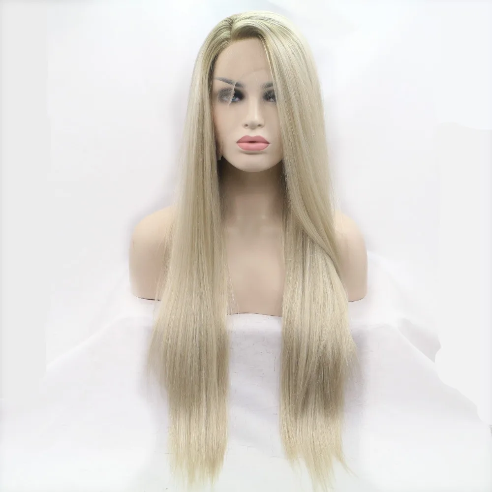 Sylvia коричневого до блондинка Ombre Искусственные парики длинные шелковистые прямой синтетический Синтетические волосы на кружеве парик