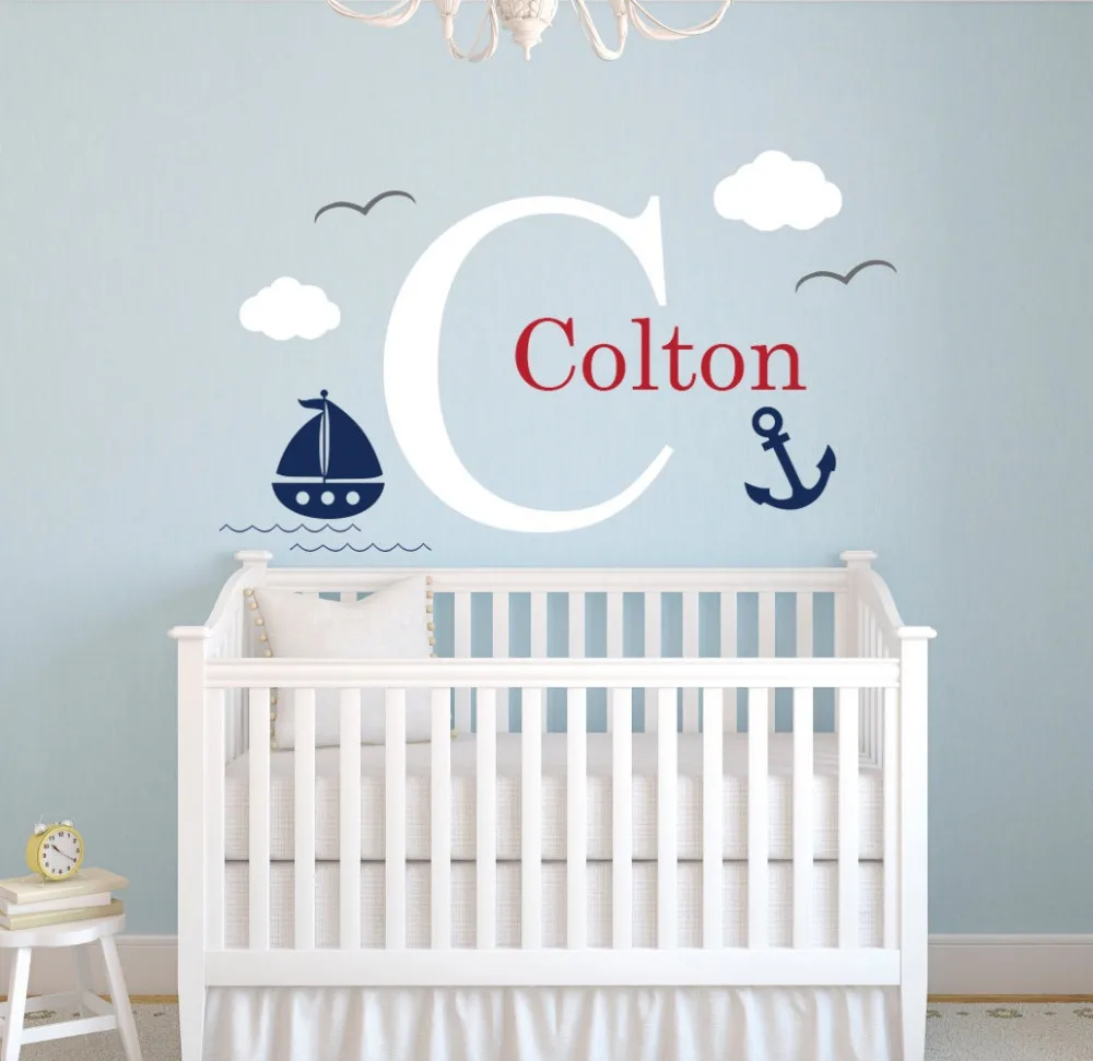 Custom Nautical Name Wall Decal Little Sailor Room Decor Baby Boys Bedroom Nursery Wall Decal Nautical Theme Vinyl Wallpaper 3 Nursery Wall Decal Room Decorationname Wall Decals Aliexpress