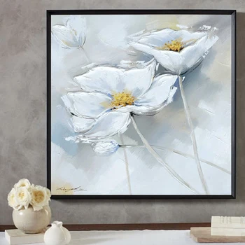 

high quality White Flower oil painting Wall Picture Handmade flower Oil Painting On Canvas White flower For Living Room bedroom