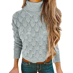 Sueter mujer invierno 2018 женский свитер с открытыми плечами Повседневный вязаный свободный длинный рукав с высоким воротником Однотонный свитер
