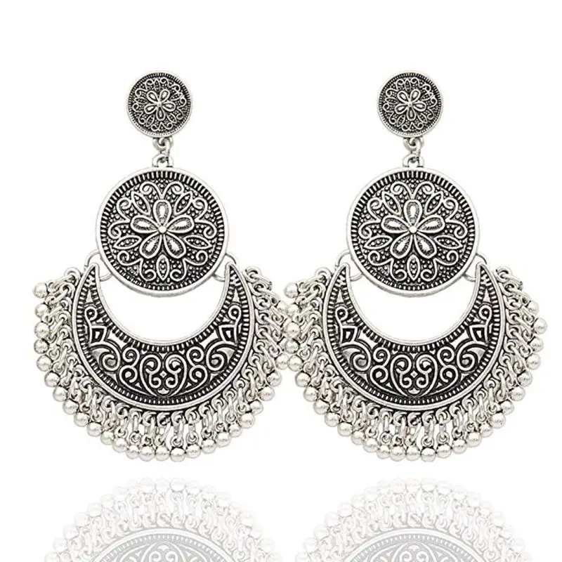 1 пара этнические Бали Jhumka Jhumki Золотая парча лотоса Мексика цыганские модные