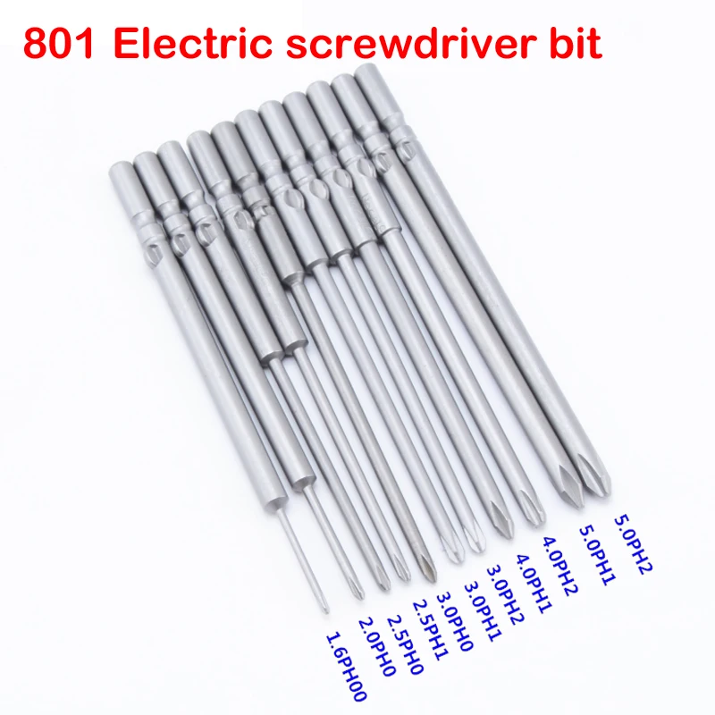 

11size/set 100mm Length 801 5mm Dia Round Shank Magnetic Phillips Cross Screwdriver Bits Electric Screwdriver bits PH0 PH1 PH2
