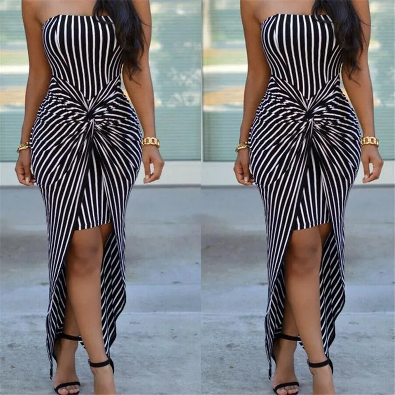 2019 Womens Sexy Stripe Strapless Long Tube Top Vestito a Tubino Maxi Bodycon Club Women Dress Tube Top Dress Fashion Sundress