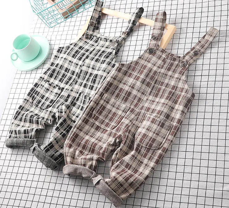 

80-100cm height new 2019 spring baby boys baby girls plaid overall 1pc baby boy bodyjump baby girl overall kids trousers