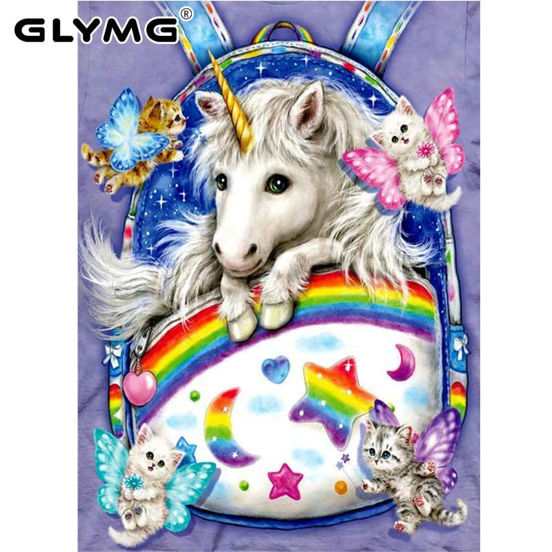 GLymg Diy 5d Diamond Painting Full Drill White Horse Cat Unicorn Cartoon Animals Bedroom Decoration Rhinestones Embroidery Drill