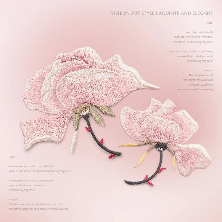 Розовый пион китайская Роза аппликация вышивка цветок патчи для одежды железные наклейки для украшения для одежды Швейные патчи
