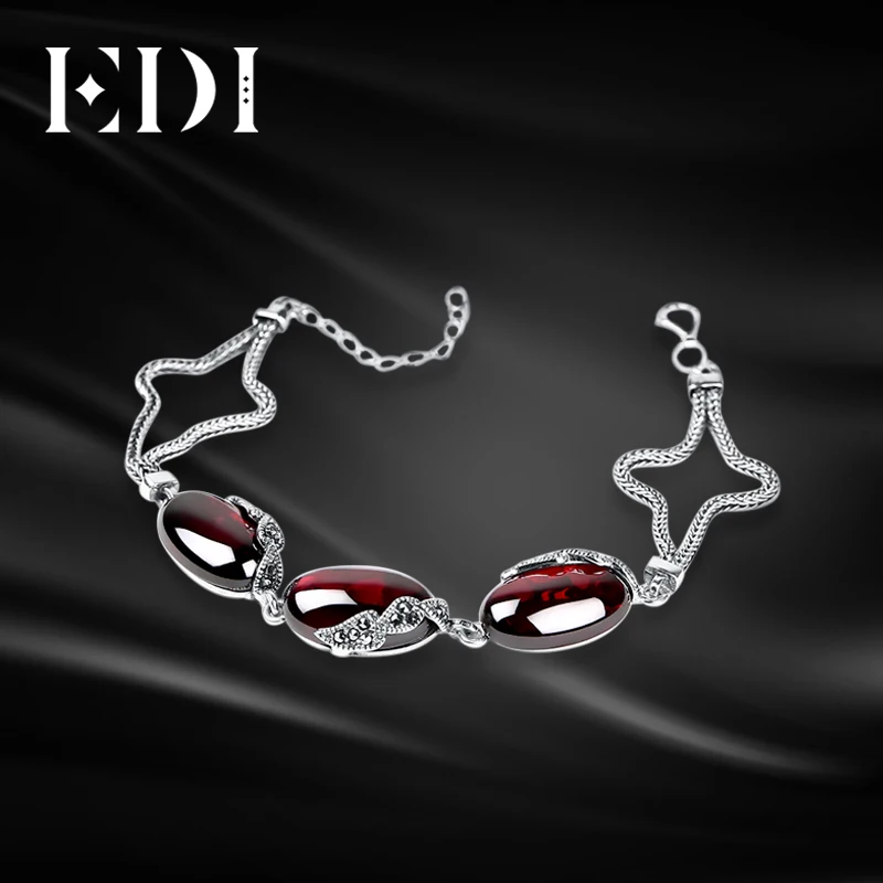 EDI Alice Natural Chalcedony Stone Mystic Red Garnet Bracelets For Women Bohemian Vintage Style Sterling Silver Fine Jewelry