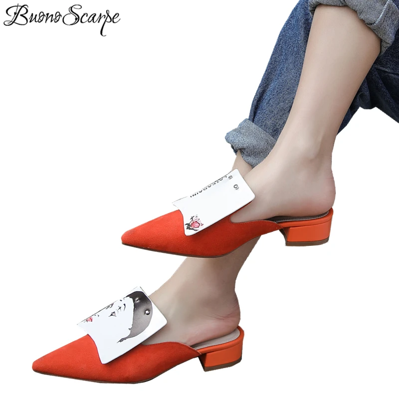 

Woman Ladies Pumps Summer Mules Genuine Leather Women Pumps Casual Dress Shoes High Heels Pointed Toe Slip-on Platform Shoes