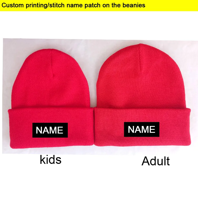 

Kids Baby Child Name Custom Knitted Hat Printed Name Children Son Daughter Custom DIY Cap Winter Warm Family Beanie Skull
