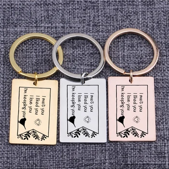 

Bag Charms I Met You I Liked You I Love You I`m Keeping You Engraved Bird Key Ring Square Keychains Piece Key Tag Decoration