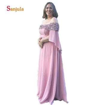 

Plus Size Pink Mother Of The Bride Dresses Off The Shoulder Chiffon Appliques Lace Wedding Guest Groom Mother Gowns D907