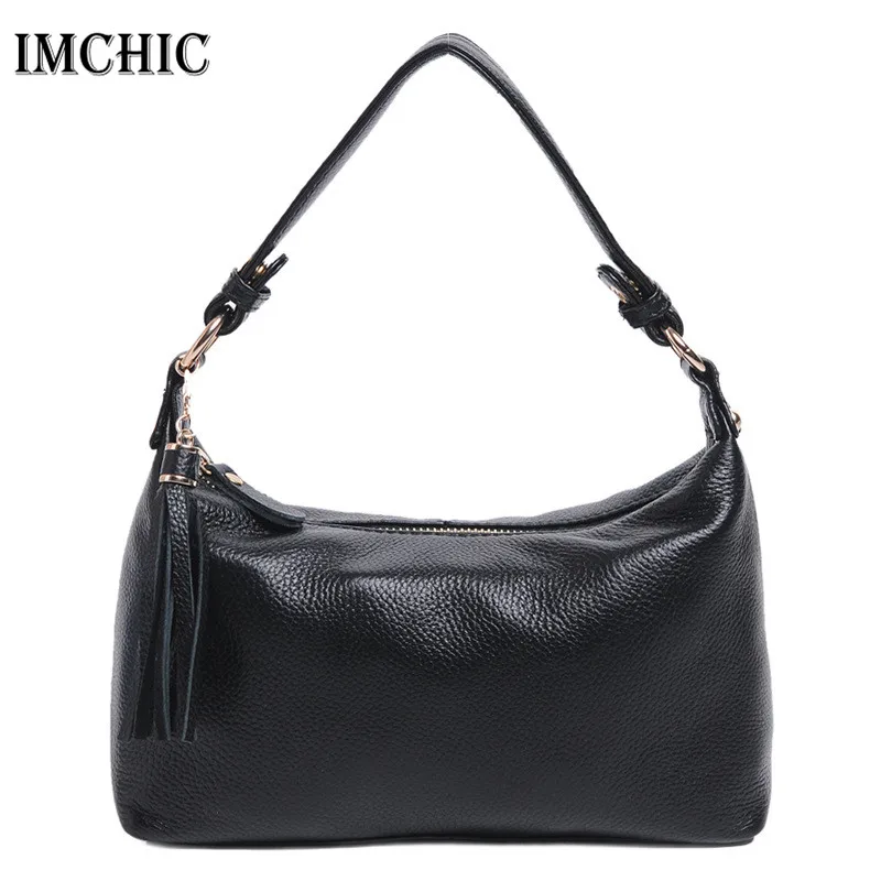  IMCHIC 2017 Women Shoulder Bags Genuine Leather Cowhide Solid Pattern Hobo Woman Casual Bag Classic Ladies Handbags Bolsos 1213 