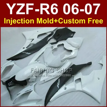 

RYB Custom motorcycle white black fairing kits for YAMAHA YZFR6 2006 2007 fairings set YZF1000 YZF R6 06 07 ABS bodyworks W8K