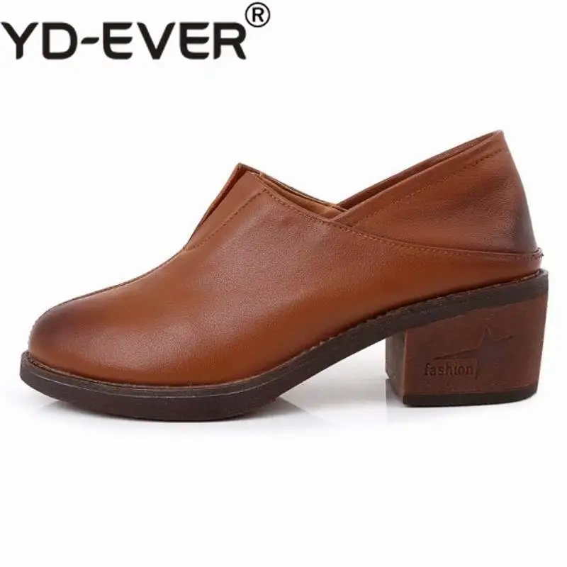 on Pour Pointu Épais Porter Véritable Two Way En Haut Bout marron De Noir Chaussures Slip Mode Pompes Talon Femmes Dame Cuir 4q06xwvxF