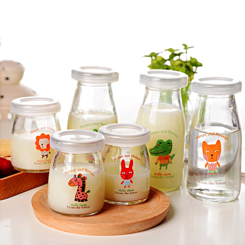 recel kavanoz karikatur yogurt kavanoz diy pisirme sut sisesi cam kavanoz puding kapakli sise yogurt kabi yuksek sicaklik puding kasesi storage bottles jars aliexpress