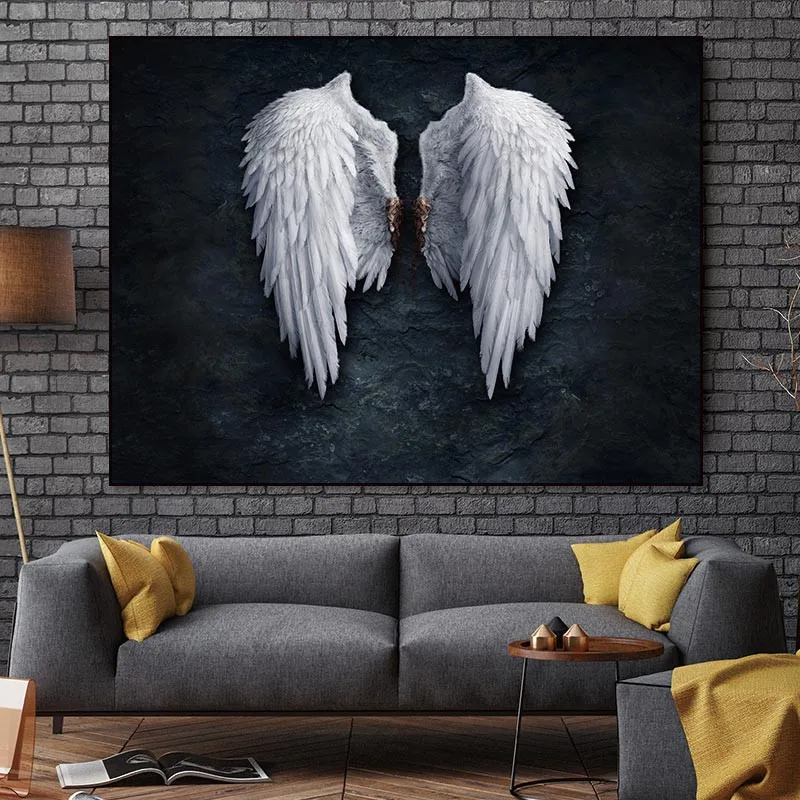 Крылья ангела, настенная живопись на холсте, перо, крыло, плакаты для украшения дома, живопись, Художественная печать на холсте, без рамки
