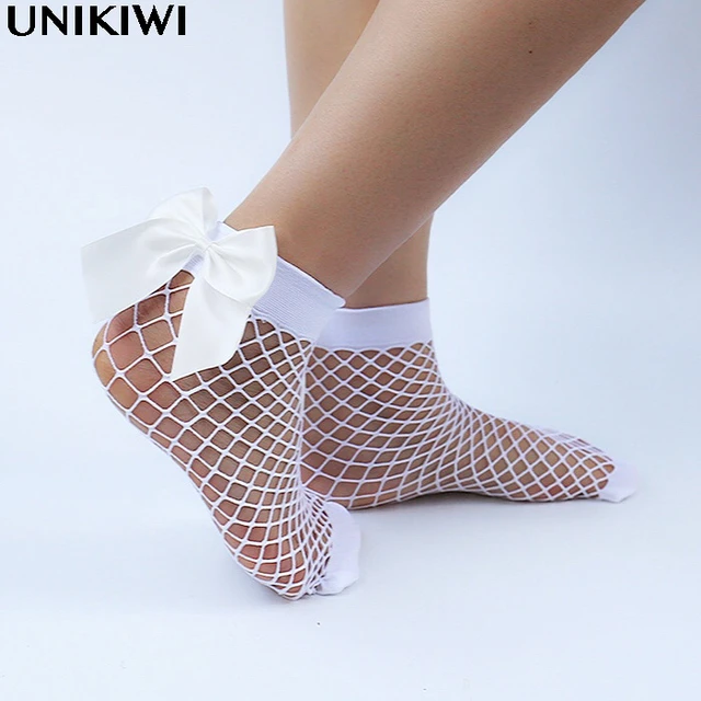 White fishnet socks with bow cheap