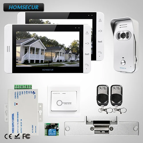 HOMSECUR 7\ Video Door Entry Security Intercom+Monitor for House/Flat:1C2M+L1:TC021-S Camera(Silver)+TM703-W Monitor(White)+Lock HOMSECUR 7\ Video Door Entry Security Intercom+Monitor for House/Flat:1C2M+L1:TC021-S Camera(Silver)+TM703-W Monitor(White)+Lock