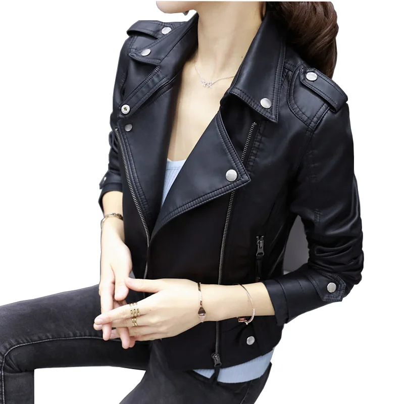 amazing JUANTALK Fashion Brand Leather Jackets Women Rivet Zipper Motorcycle Faux Soft Leather Coat Female