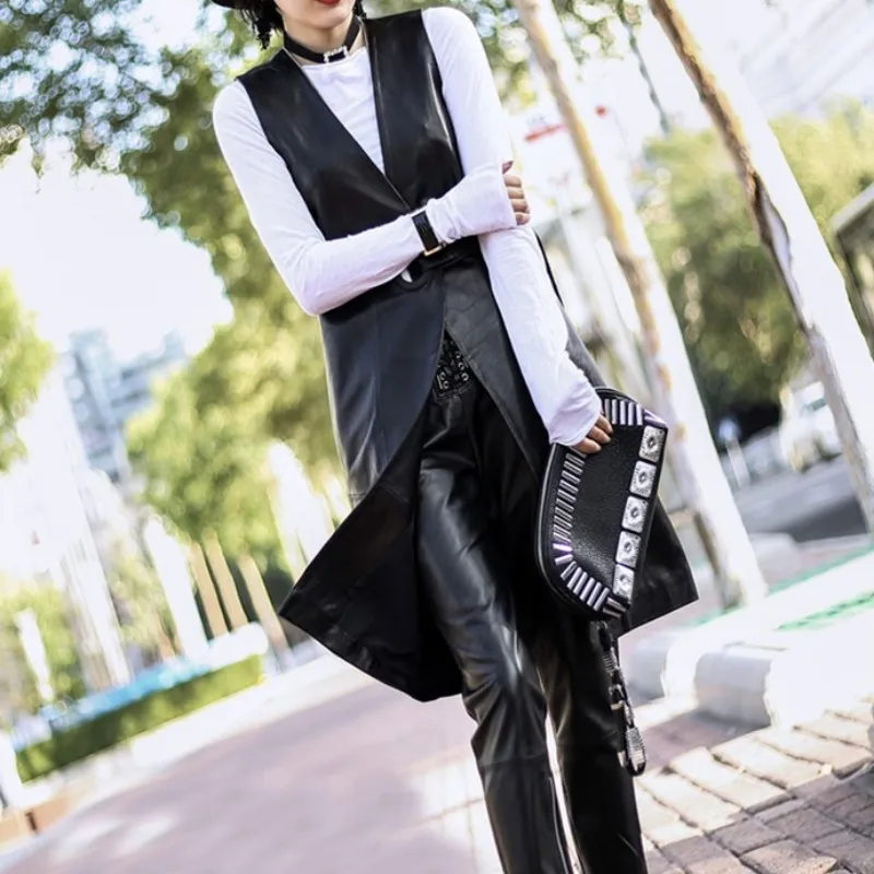 Женский облегающий жакет с поясом черный длинный тренчкот из натуральной